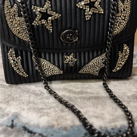 Coach Black Leather Embellished Women's Bag